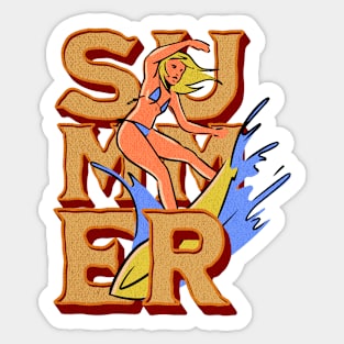 Retro Summer Surfer Girl Sticker